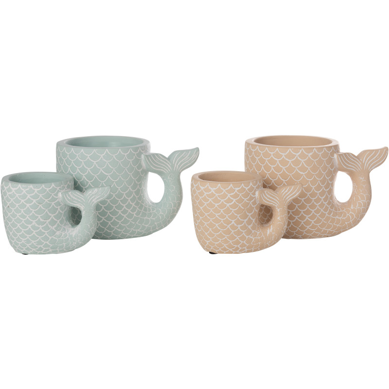Lot de 2 Cache-pots originaux Queue de sirène Rond S 16 cm Ciment Bleu clair Beige Arielle 