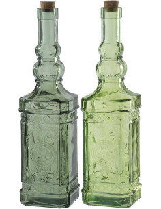 Lot de 2 Bouteilles Carafes style provençal 1 Litre Verre Vert clair Vert olive Bellora 