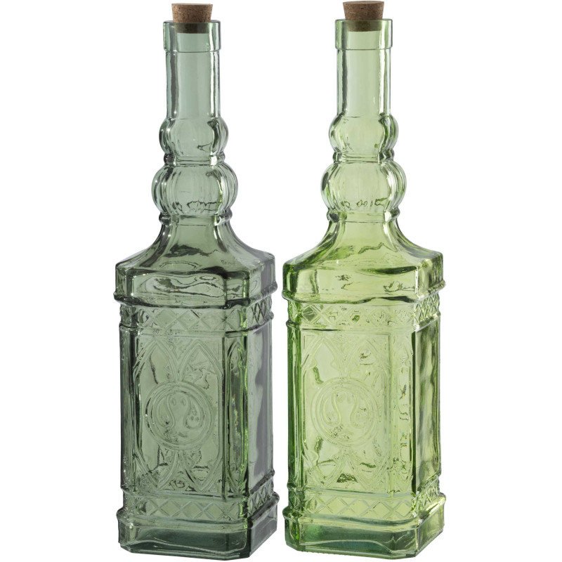 Lot de 2 Bouteilles Carafes style provençal 1 Litre Verre Vert clair Vert olive Bellora 