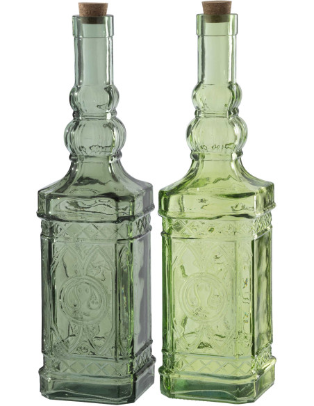 Lot de 2 Bouteilles Carafes style provençal 1 Litre Verre Vert clair Vert olive Bellora 