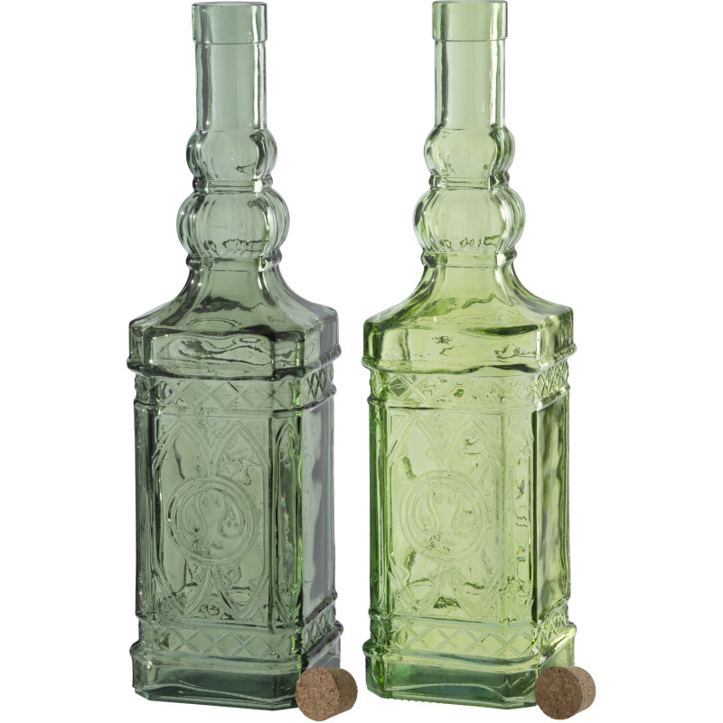 Lot de 2 Bouteilles Carafes style provençal 1 Litre Verre Vert clair Vert olive Bellora 