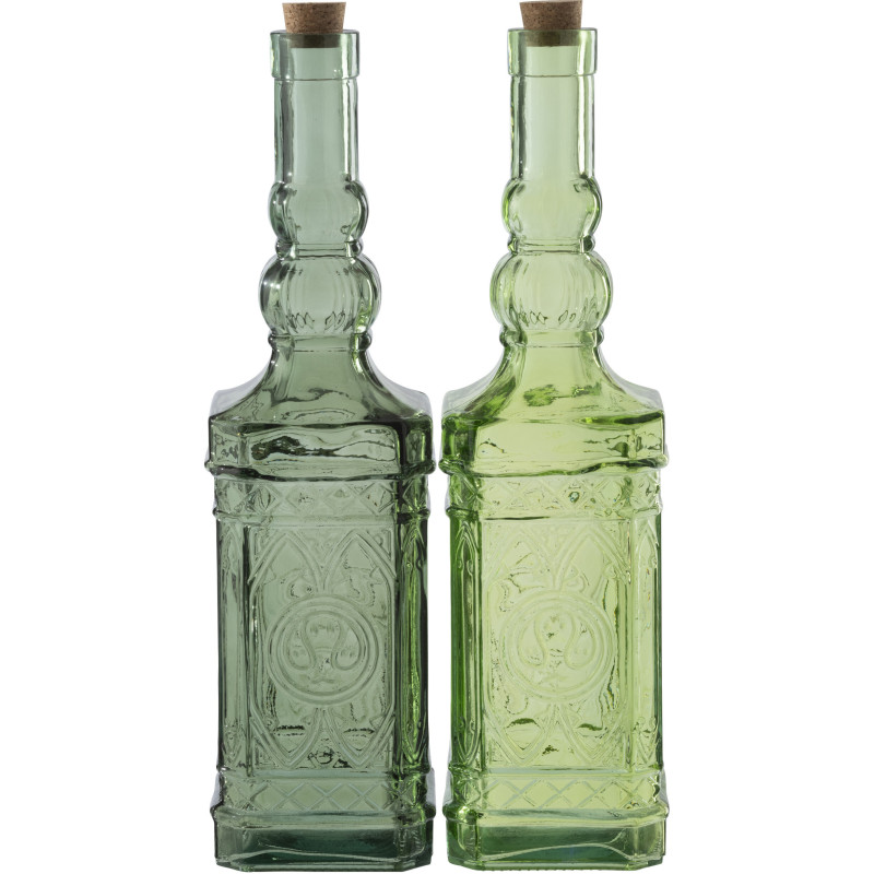 Lot de 2 Bouteilles Carafes style provençal 1 Litre Verre Vert clair Vert olive Bellora 