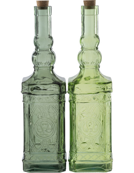 Lot de 2 Bouteilles Carafes style provençal 1 Litre Verre Vert clair Vert olive Bellora 