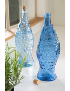 Lot de 2 Bouteilles carafe Poissons 1 Litre Verre Bleu foncé Bleu clair Néréïde 