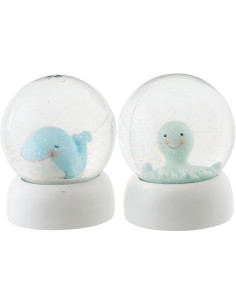 Lot de 2 Boules à neige Pieuvre & Baleine H 9 cm Résine Bleu clair Vert clair Bloopa 