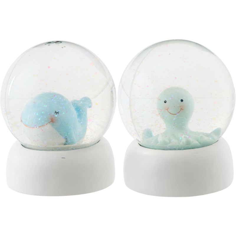 Lot de 2 Boules à neige Pieuvre & Baleine H 9 cm Résine Bleu clair Vert clair Bloopa 