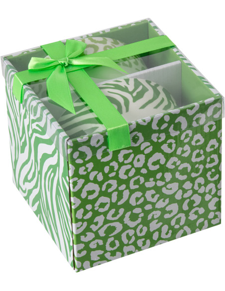 Lot de 2 Bols petit déjeuner Jungle chic Rond Porcelaine Vert Blanc Motif zèbre & léopard Léoze 