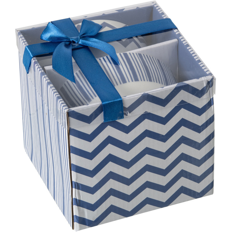 Lot de 2 Bols petit déjeuner bord de mer Rond Porcelaine Bleu Blanc Motif lignes Ondeona 