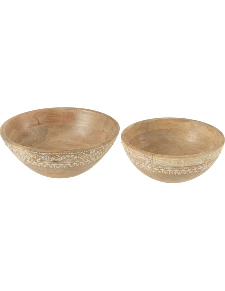 Lot de 2 Bols déco ethnique chic Rond Bois de manguier Naturel Perle Orange Sahéra 