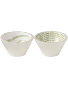 Lot de 2 Bols apéro style japandi Rond 10 cm Bois de manguier Vert Blanc Soraï 