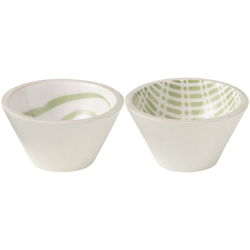 Lot de 2 Bols apéro style japandi Rond 10 cm Bois de manguier Vert Blanc Soraï 