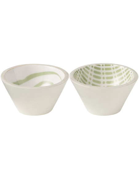 Lot de 2 Bols apéro style japandi Rond 10 cm Bois de manguier Vert Blanc Soraï 