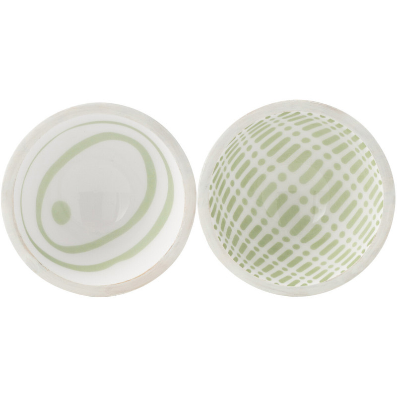 Lot de 2 Bols apéro style japandi Rond 10 cm Bois de manguier Vert Blanc Soraï 
