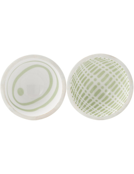 Lot de 2 Bols apéro style japandi Rond 10 cm Bois de manguier Vert Blanc Soraï 