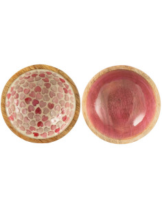 Lot de 2 Bols apéro romantique chic Rond 9 cm Bois de manguier Naturel Rose Motif coeurs Amorossi 