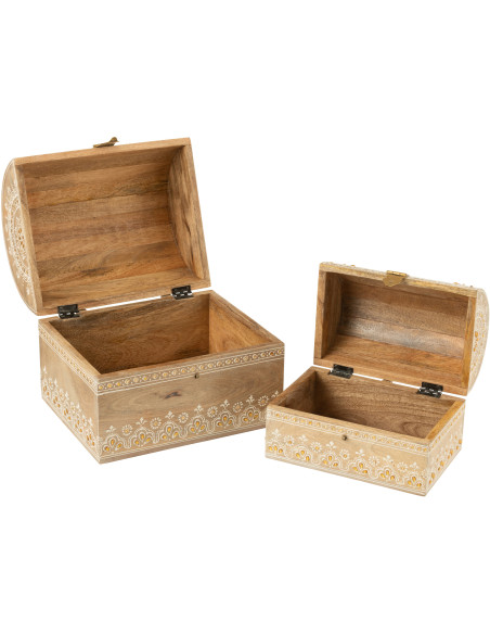 Lot de 2 Boites de rangement déco ethnique chic Rectangulaire Bois de manguier Naturel Perle Orange Sahéra 