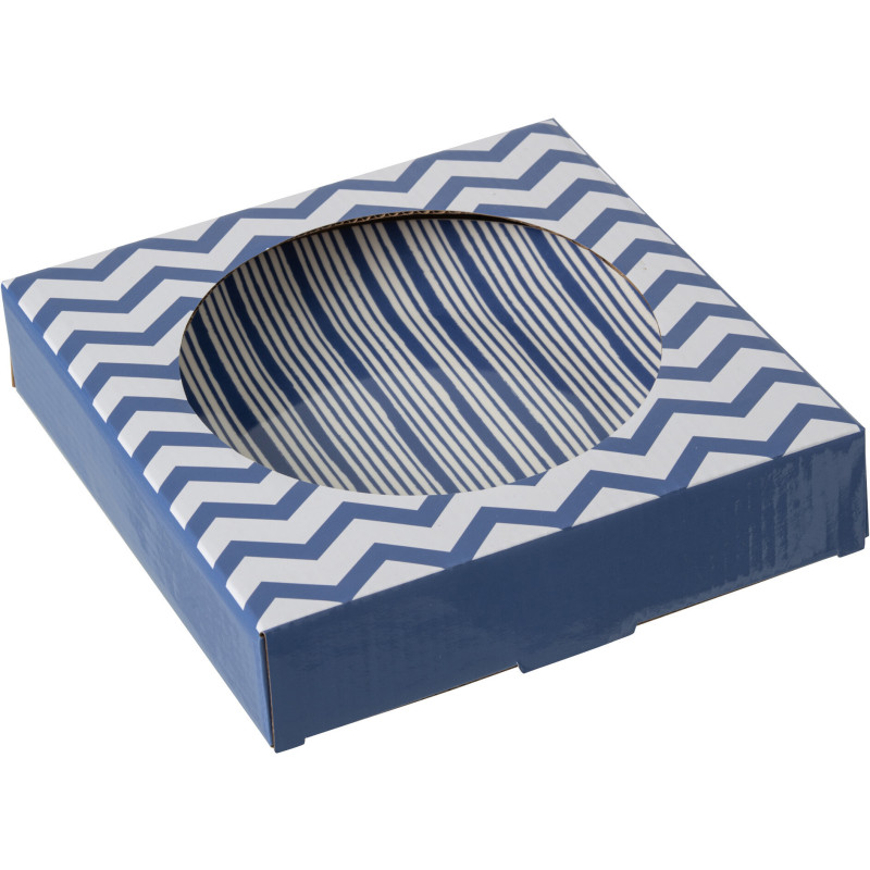 Lot de 2 Assiettes à dessert plate bord de mer Ronde 20 cm Porcelaine Bleu Blanc Motif lignes Ondeona 