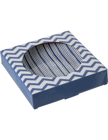 Lot de 2 Assiettes à dessert plate bord de mer Ronde 20 cm Porcelaine Bleu Blanc Motif lignes Ondeona 