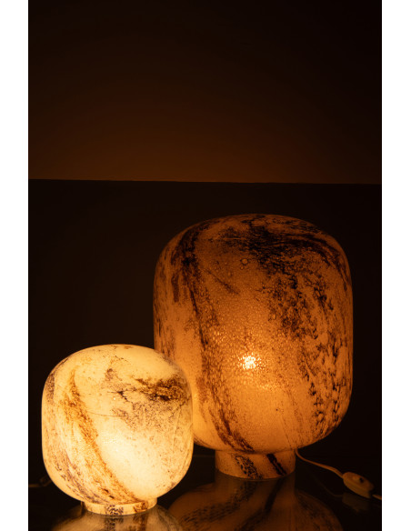 Lampe à poser style minéral chic H 38 cm Verre Marron Blanc Lumara 