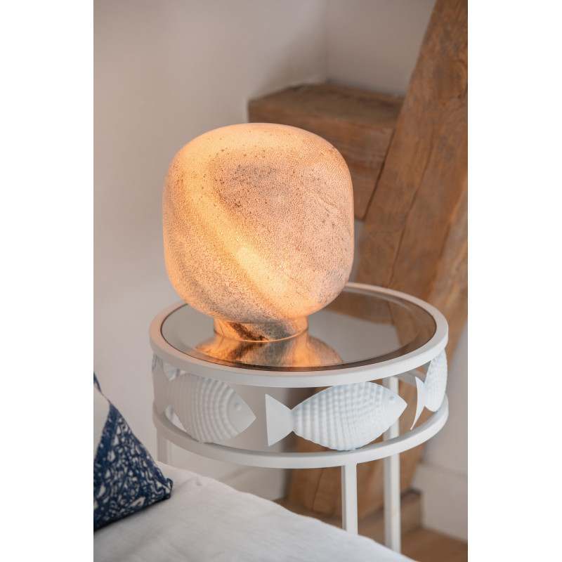 Lampe à poser style minéral chic H 21 cm Verre Bleu Blanc Lumara 