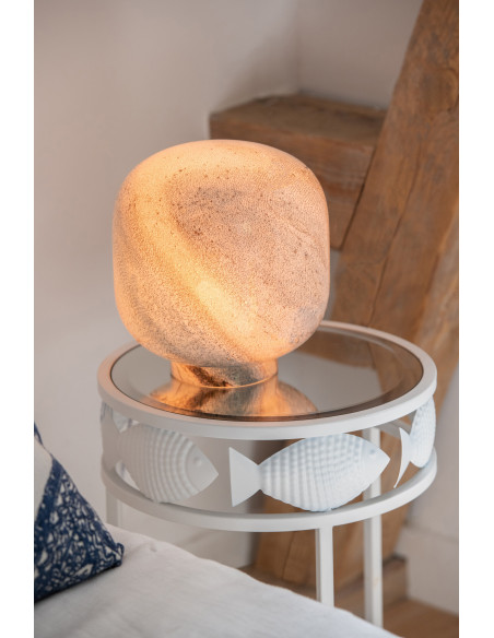 Lampe à poser style minéral chic H 21 cm Verre Bleu Blanc Lumara 