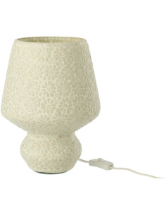 Lampe à poser style japandi organique H 30 cm Verre Blanc Vert clair Mosaïque Motif fleurs Nerumi 