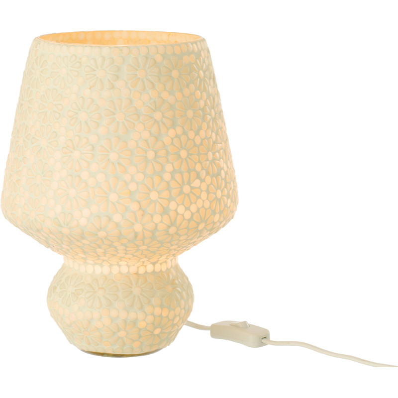 Lampe à poser style japandi organique H 30 cm Verre Blanc Vert clair Mosaïque Motif fleurs Nerumi 