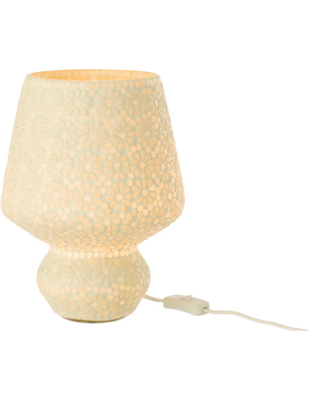 Lampe à poser style japandi organique H 30 cm Verre Blanc Vert clair Mosaïque Motif fleurs Nerumi 