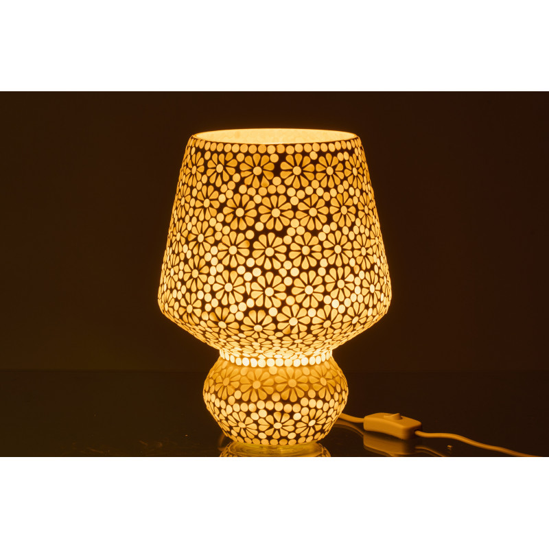 Lampe à poser style japandi organique H 30 cm Verre Blanc Vert clair Mosaïque Motif fleurs Nerumi 