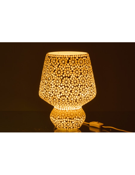 Lampe à poser style japandi organique H 30 cm Verre Blanc Vert clair Mosaïque Motif fleurs Nerumi 