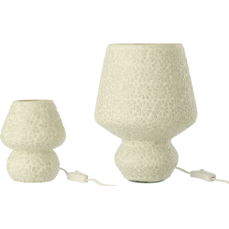 Lampe à poser style japandi organique H 30 cm Verre Blanc Vert clair Mosaïque Motif fleurs Nerumi 