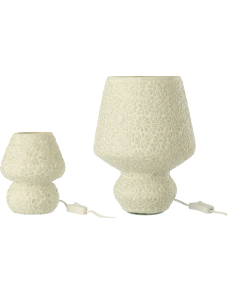 Lampe à poser style japandi organique H 30 cm Verre Blanc Vert clair Mosaïque Motif fleurs Nerumi 