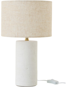 Lampe à poser style hôtel chic H 37 cm Céramique Blanc Tissu Beige Calymora 