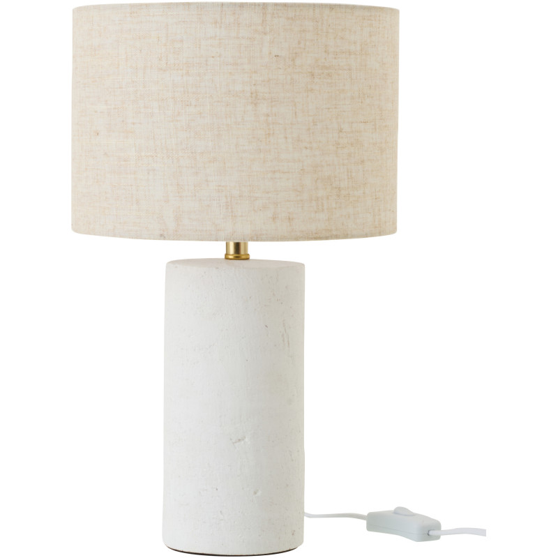 Lampe à poser style hôtel chic H 37 cm Céramique Blanc Tissu Beige Calymora 
