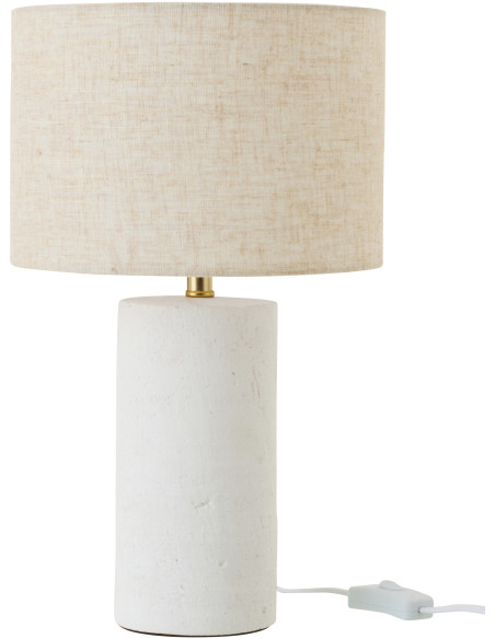 Lampe à poser style hôtel chic H 37 cm Céramique Blanc Tissu Beige Calymora 