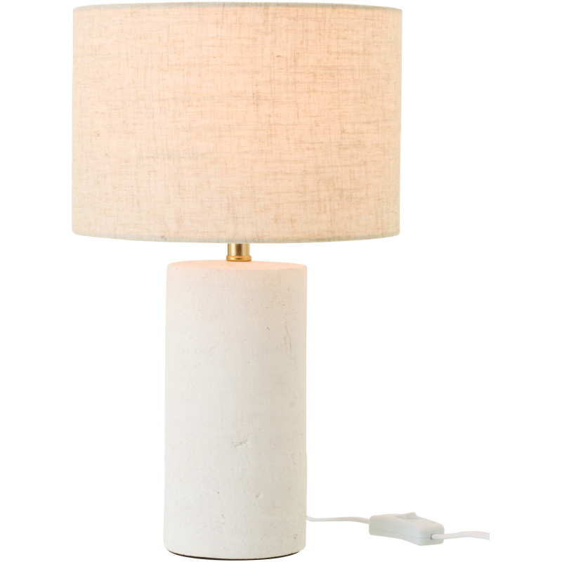 Lampe à poser style hôtel chic H 37 cm Céramique Blanc Tissu Beige Calymora 