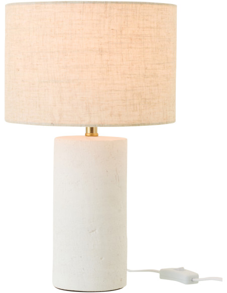 Lampe à poser style hôtel chic H 37 cm Céramique Blanc Tissu Beige Calymora 