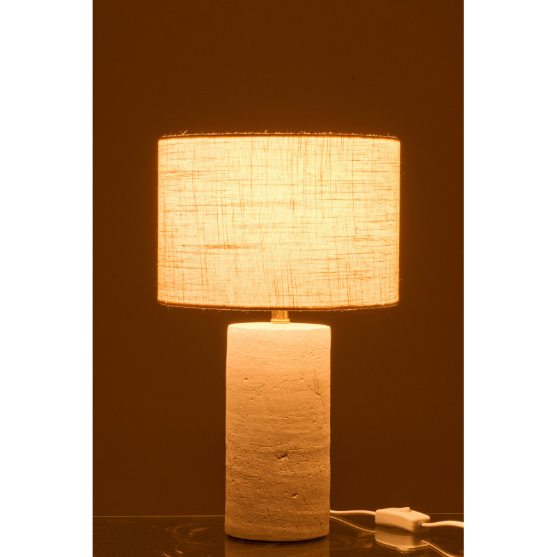 Lampe à poser style hôtel chic H 37 cm Céramique Blanc Tissu Beige Calymora 