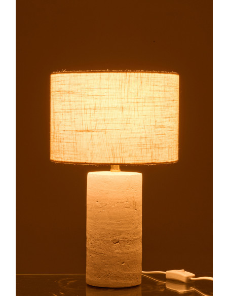 Lampe à poser style hôtel chic H 37 cm Céramique Blanc Tissu Beige Calymora 