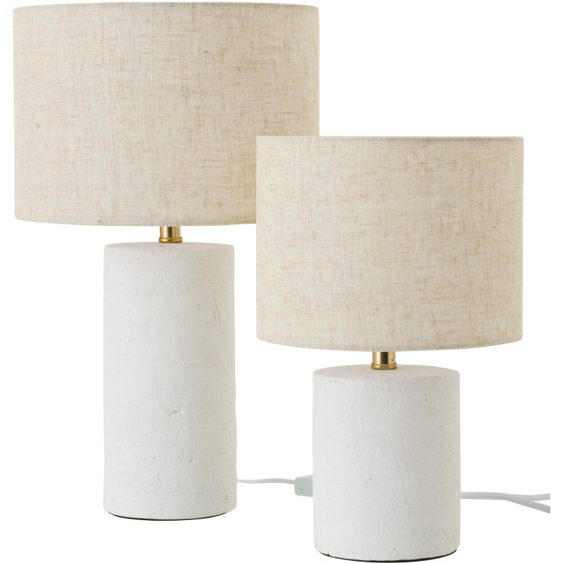 Lampe à poser style hôtel chic H 37 cm Céramique Blanc Tissu Beige Calymora 