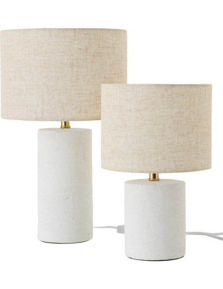 Lampe à poser style hôtel chic H 37 cm Céramique Blanc Tissu Beige Calymora 