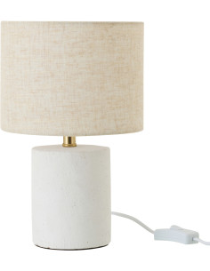 Lampe à poser style hôtel chic H 28 cm Céramique Blanc Tissu Beige Calymora 