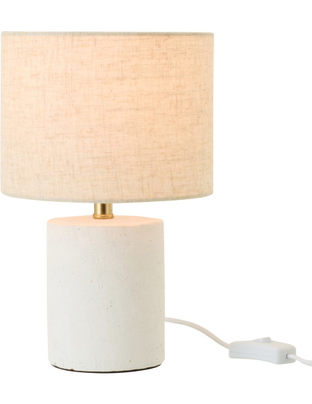 Lampe à poser style hôtel chic H 28 cm Céramique Blanc Tissu Beige Calymora 