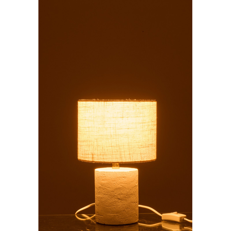 Lampe à poser style hôtel chic H 28 cm Céramique Blanc Tissu Beige Calymora 