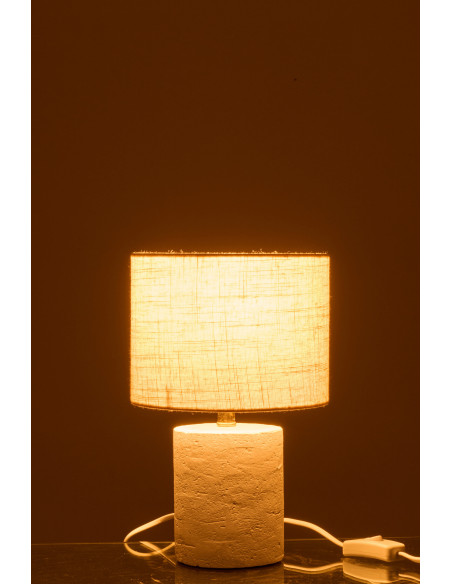 Lampe à poser style hôtel chic H 28 cm Céramique Blanc Tissu Beige Calymora 