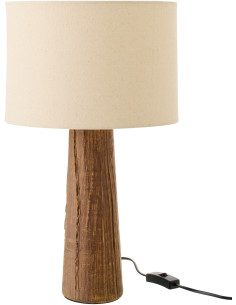 Lampe à poser style ethnique chic H 43 cm Céramique Marron foncé Effet bois Tissu Beige Tevera 
