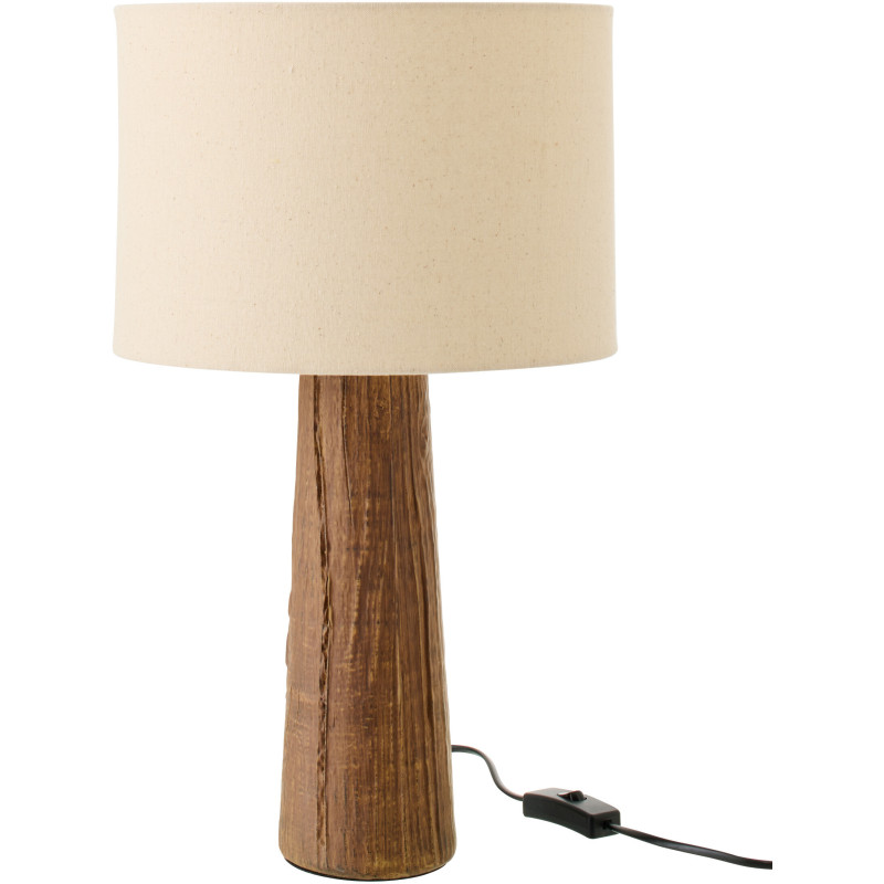 Lampe à poser style ethnique chic H 43 cm Céramique Marron foncé Effet bois Tissu Beige Tevera 