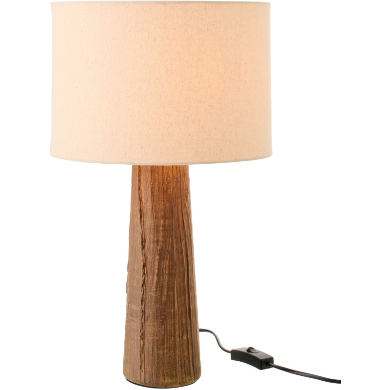 Lampe à poser style ethnique chic H 43 cm Céramique Marron foncé Effet bois Tissu Beige Tevera 