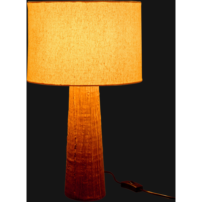 Lampe à poser style ethnique chic H 43 cm Céramique Marron foncé Effet bois Tissu Beige Tevera 