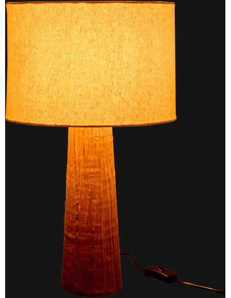 Lampe à poser style ethnique chic H 43 cm Céramique Marron foncé Effet bois Tissu Beige Tevera 